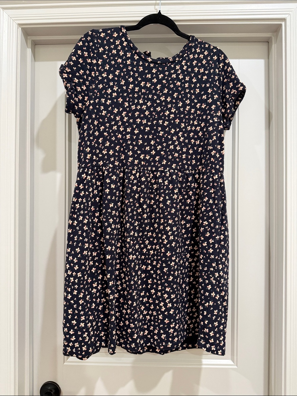 LOFT Navy Short-Sleeve Floral Dress